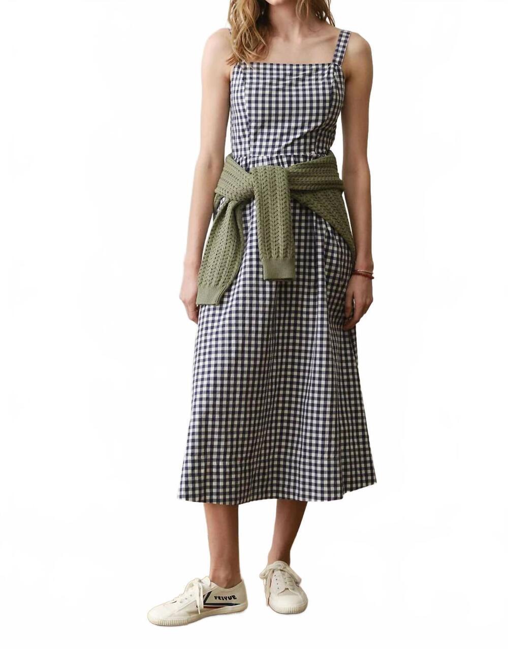 NEW MARINE LAYER demi poplin midi dress in navy gingham